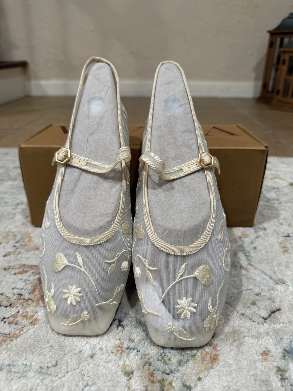 Vivaia Margot Mary Jane Cream French Floral Flats - Picture 2 of 5